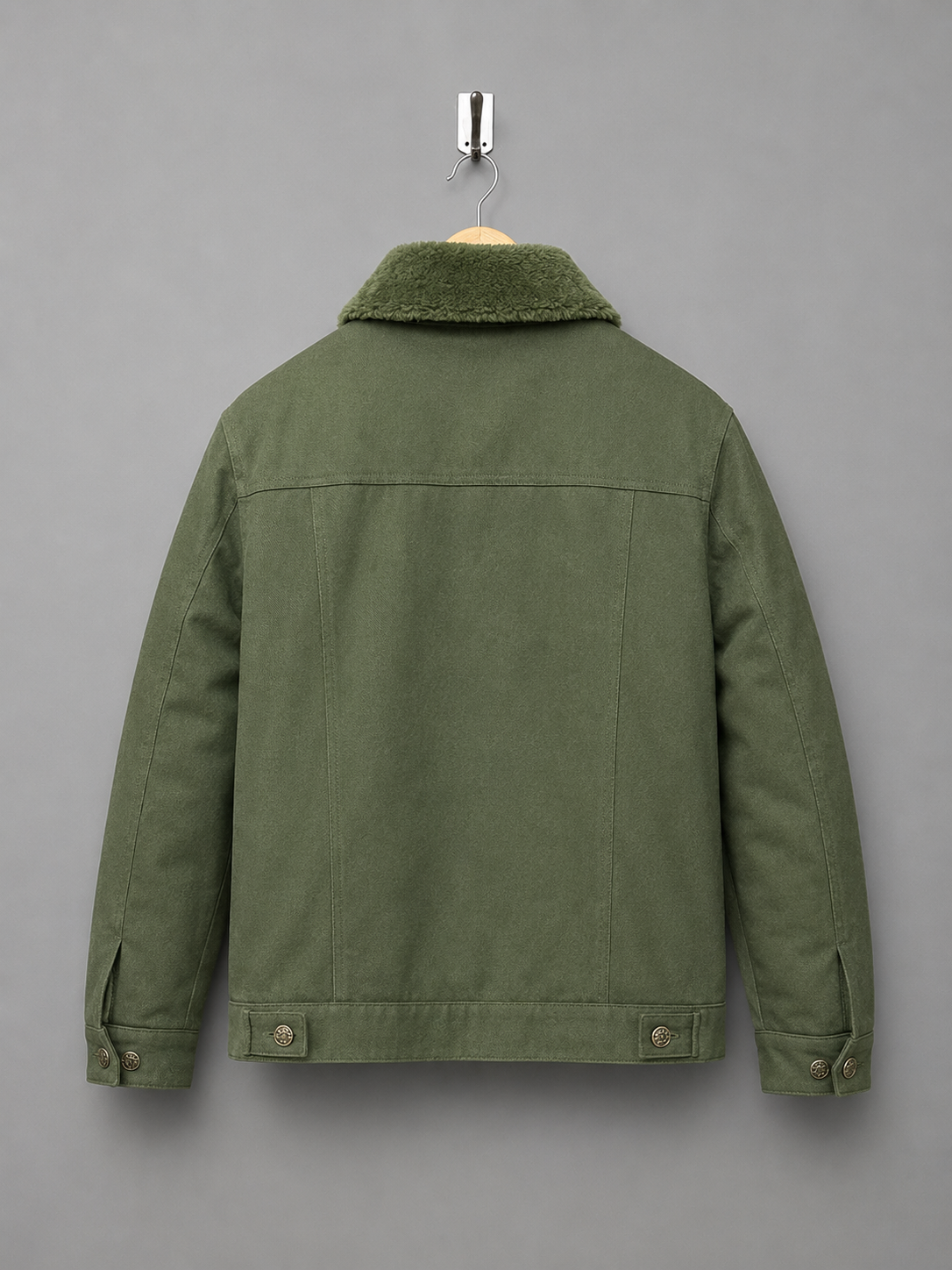Olive Green Denim Shearling Jacket - Image 2